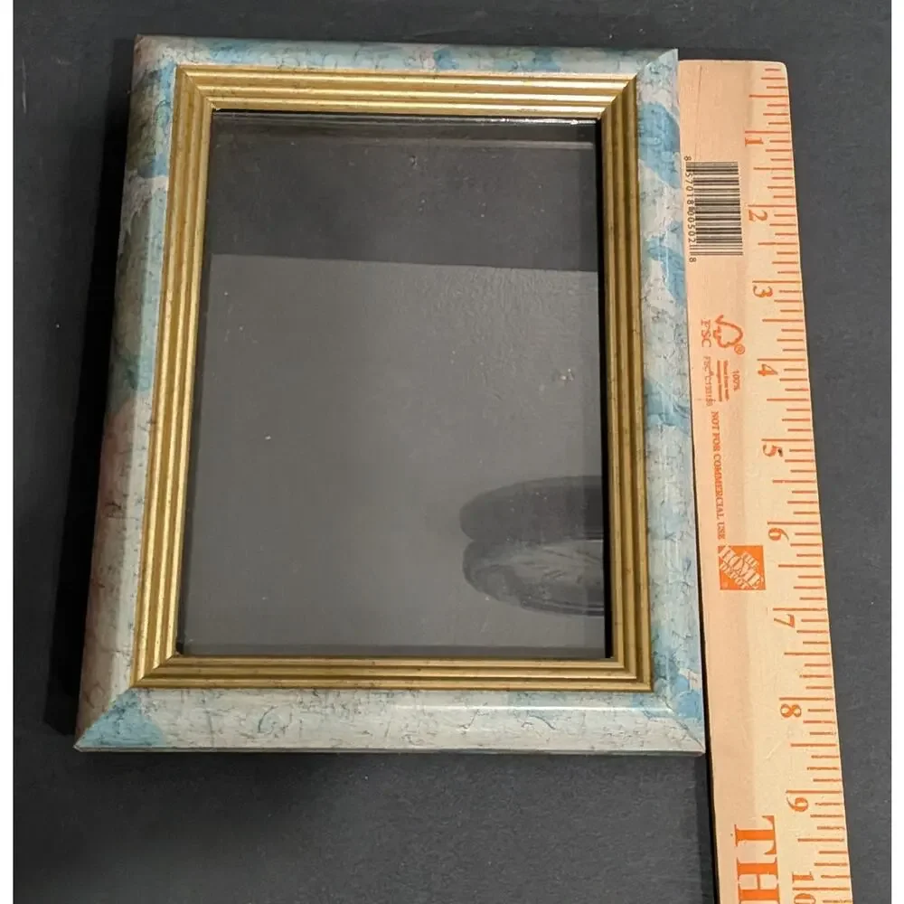 Vintage Burnes of Boston 5x7 Picture Frame Blue Floral Marbled Gold Beveled Trim